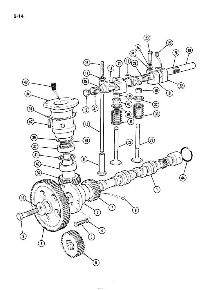 Схема запчастей Case IH 1194 - (2-14) - VALVE MECHANISM AND TIMING GEARS (02) - ENGINE