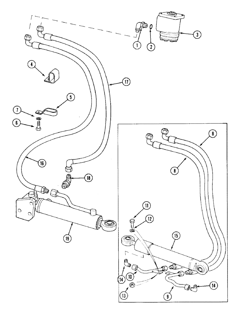 Схема запчастей Case IH 1394 - (5-114) - STEERING CYLINDER AND TUBES, MFD TRACTORS WITHOUT CAB (05) - STEERING