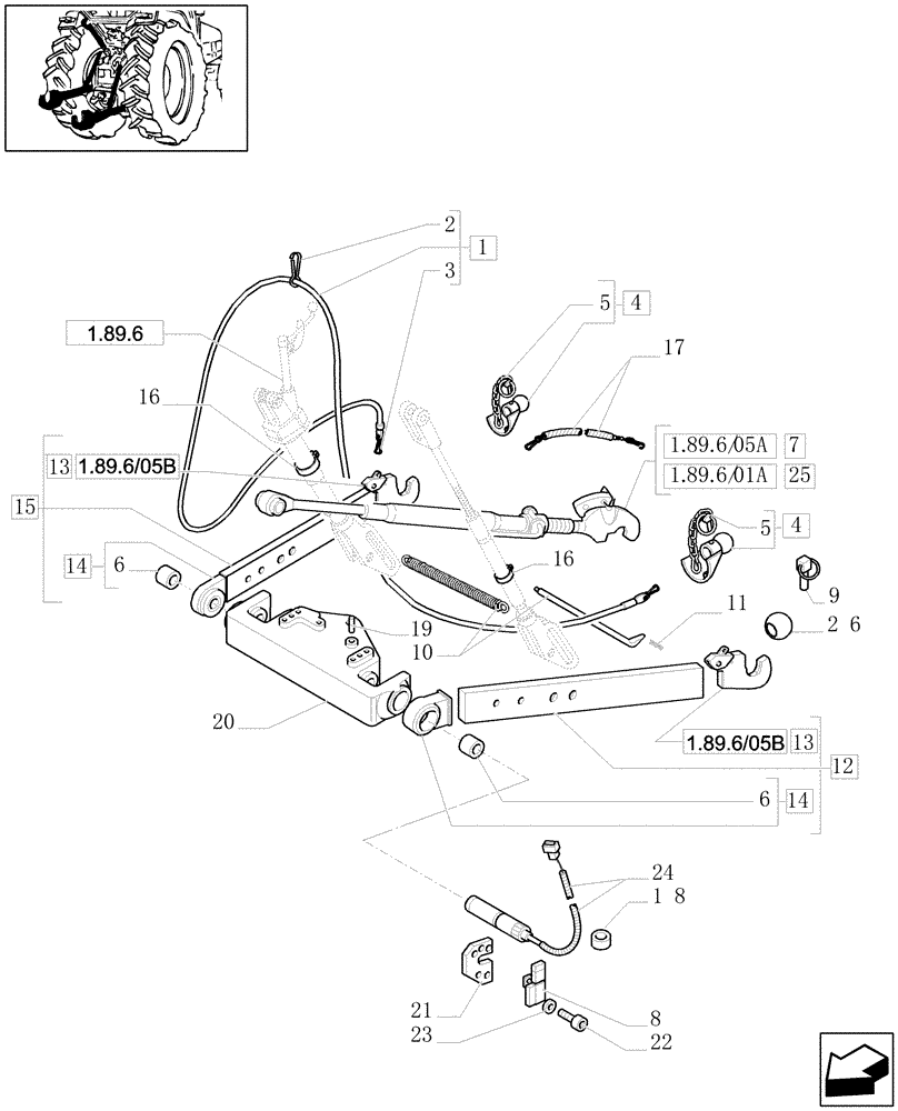 Схема запчастей Case IH JX1090U - (1.89.6/06[01A]) - (VAR.250) ELECTRONIC LIFTING - ARMS - TIE-RODS - D4949 (09) - IMPLEMENT LIFT