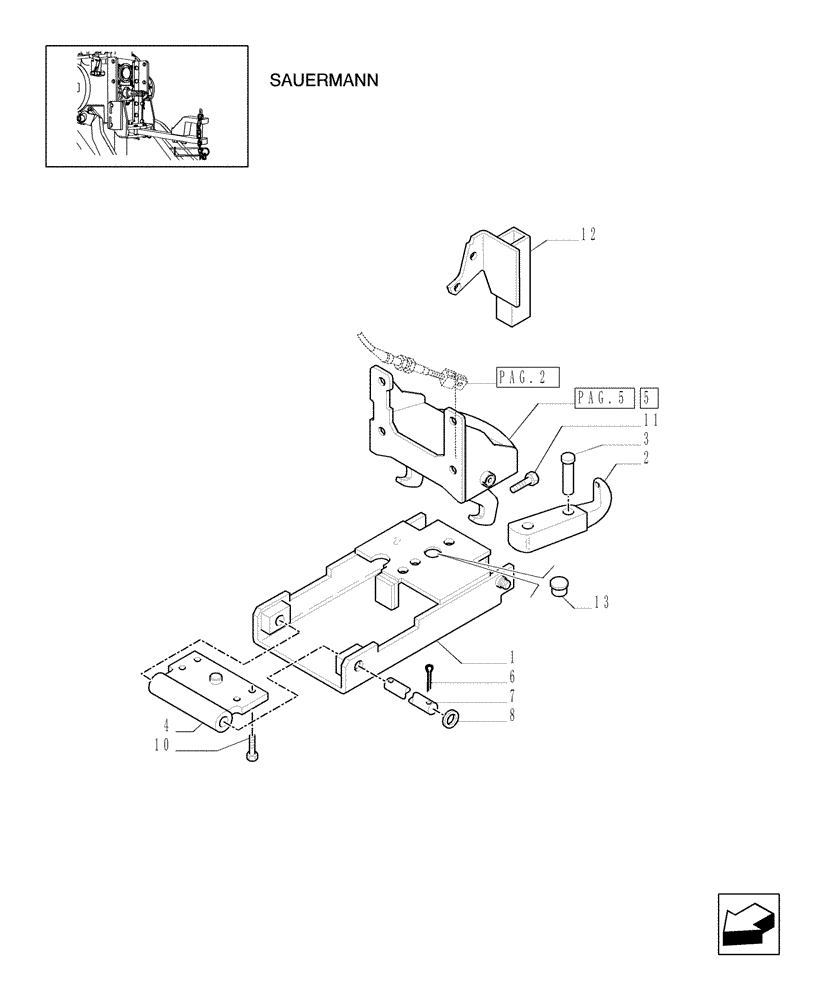 Схема запчастей Case IH JX1070C - (1.89.3/13[03]) - (VAR.929) PICK UP HITCH AND DRAW BAR (SAUERMANN) - BRACKET, TIE-ROD AND SUPPORT (09) - IMPLEMENT LIFT