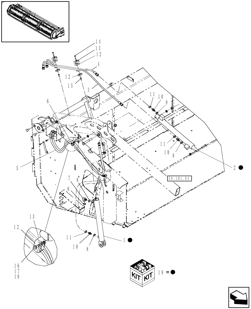 Схема запчастей Case IH 2010 - (35.310.20) - HYDRAULICS, REEL LIFT & FORE AFT, RH (58) - ATTACHMENTS/HEADERS