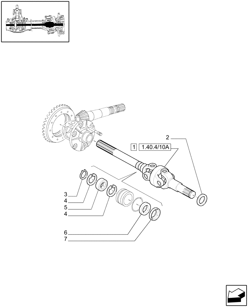 Схема запчастей Case IH JX1060C - (1.40.4/10[01]) - (VAR.324) STANDARD FRONT AXLE W/LOCK, DIFFER. MEC. W/FRONT BRAKE (40KM/H) - DIFFER. GEARS AND SHAFT (04) - FRONT AXLE & STEERING