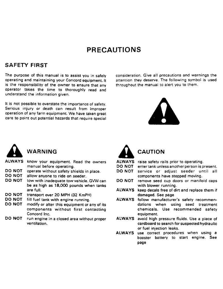 Схема запчастей Case IH 1802 - (03) - PRECAUTIONS 