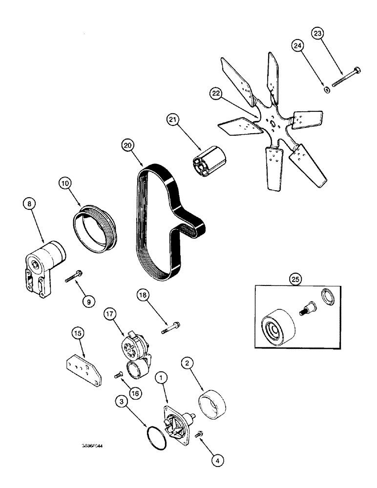 Схема запчастей Case IH 1800 - (2-06) - WATER PUMP, FAN AND FAN BELT, 6TA-590 ENGINE (01) - ENGINE