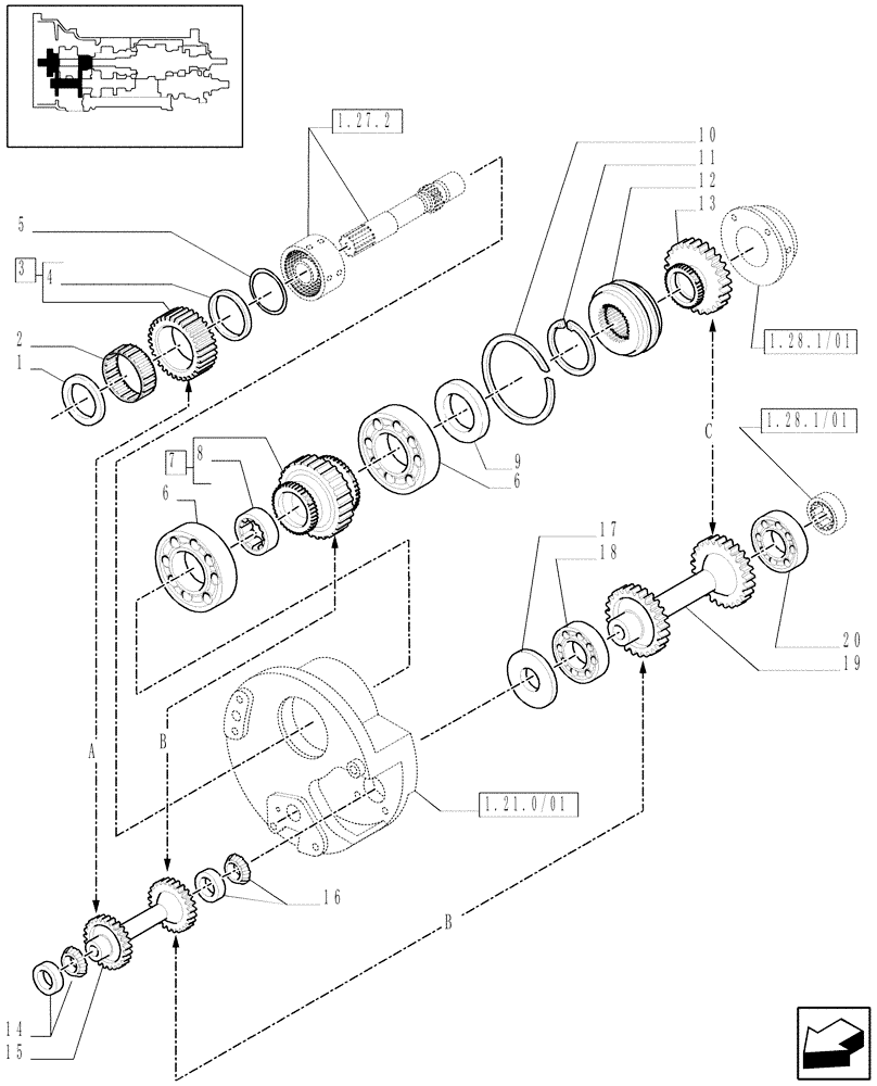 Схема запчастей Case IH MAXXUM 110 - (1.27.5/01) - TRANSMISSION 24X24 HI-LO - REVERSER GEARS (STD + VAR.330282) (03) - TRANSMISSION