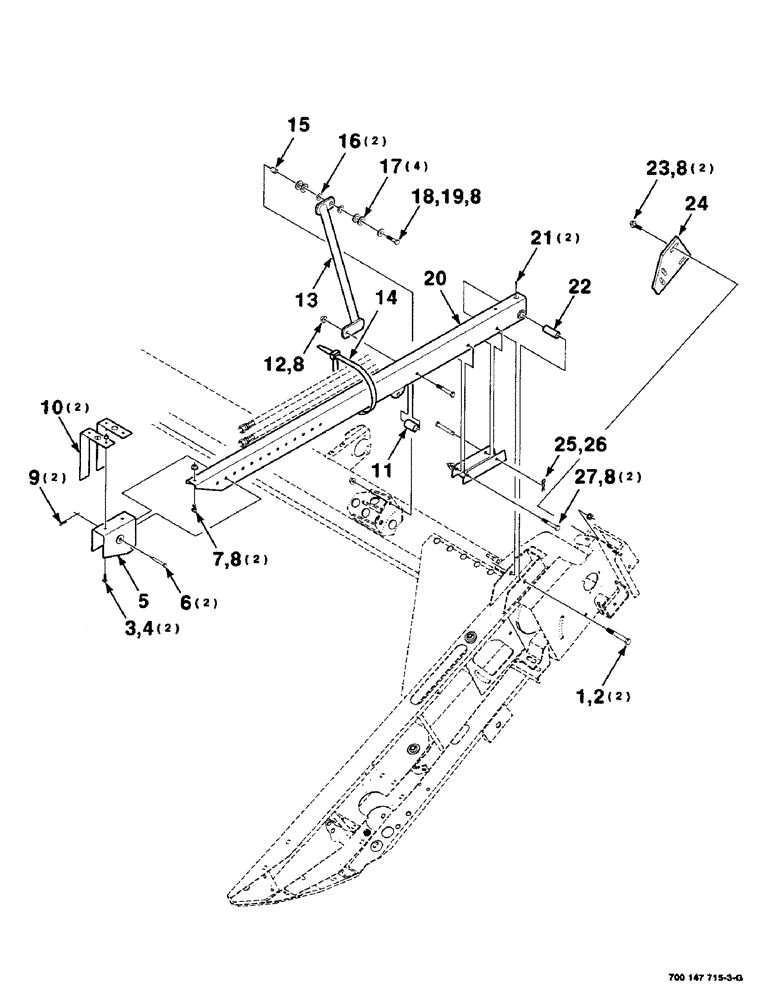 Схема запчастей Case IH 425 - (3-2) - REEL ARM ASSEMBLY, LEFT (58) - ATTACHMENTS/HEADERS