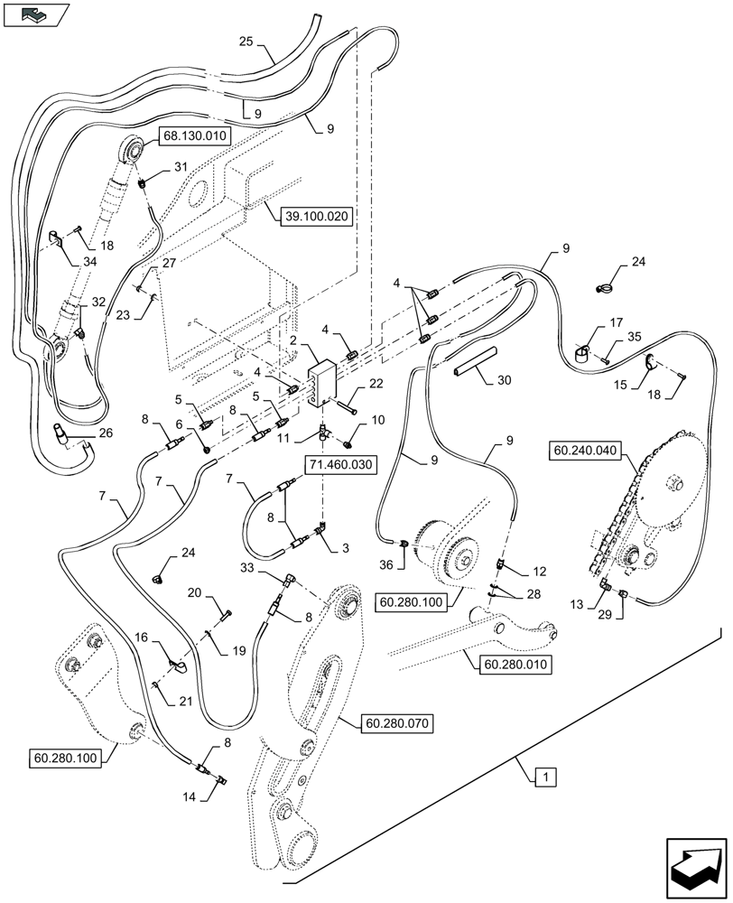 Схема запчастей Case IH LB424S - (71.460.050) - CENTRAL GREASING, RH (71) - LUBRICATION SYSTEM