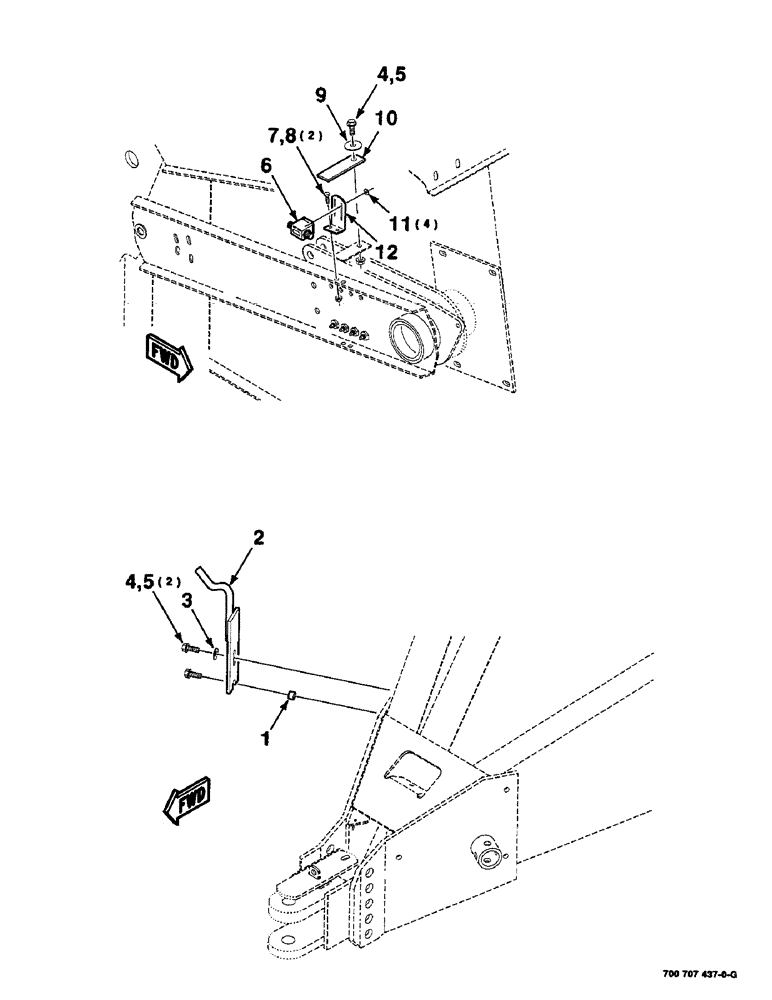 Схема запчастей Case IH 8435 - (6-24) - BALE COUNTER AND SUPPORT ASSEMBLIES (12) - MAIN FRAME