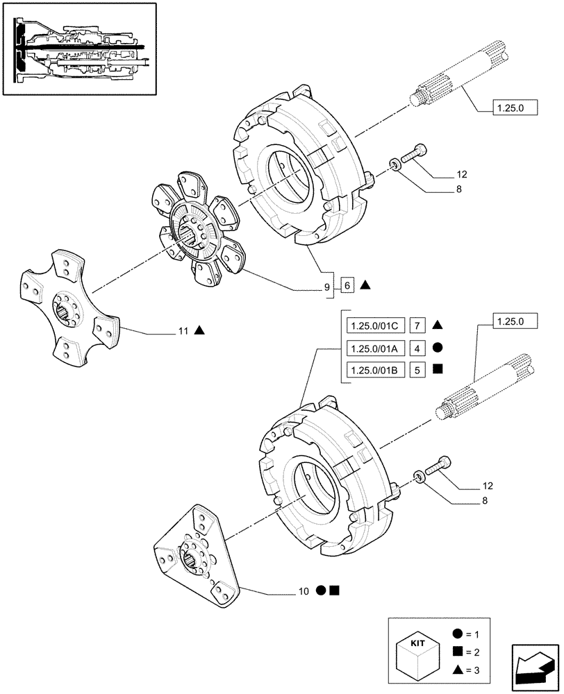 Схема запчастей Case IH JX60 - (1.25.0/01[01]) - (VAR.000) SINGLE LEVER PTO - CLUTCH - C6859 (03) - TRANSMISSION