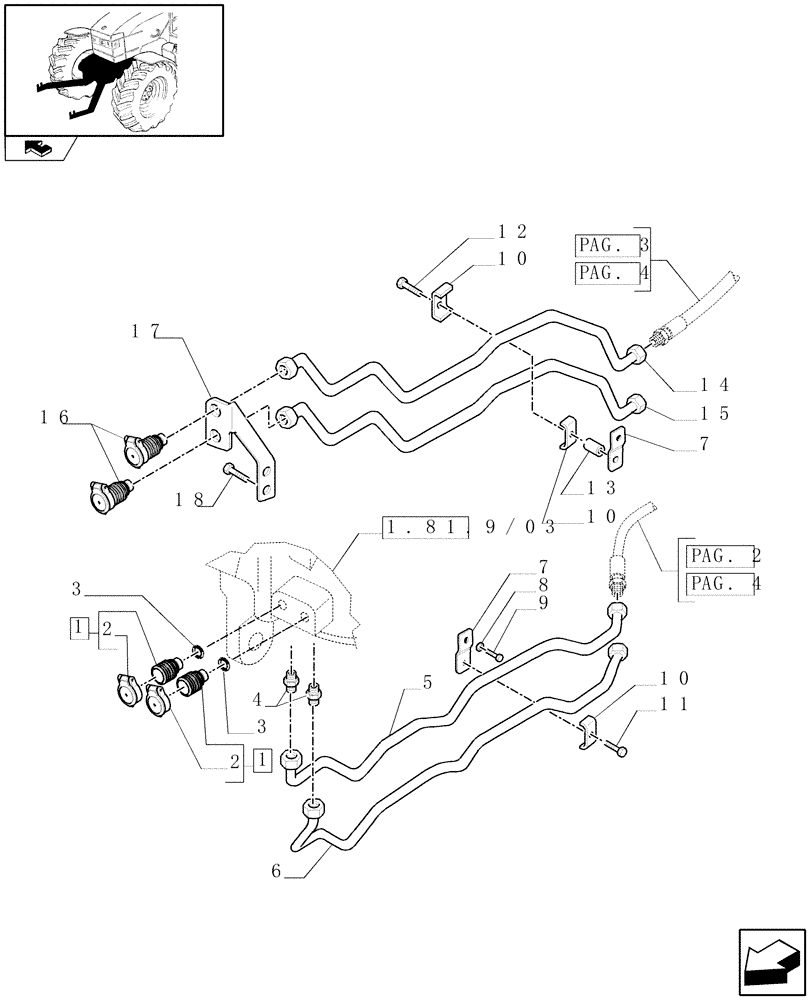 Схема запчастей Case IH PUMA 115 - (1.81.9/04[01]) - 4 HYDRAULIC FRONT COUPLERS FOR INTEGRATED FRONT HPL (VAR.331172) (07) - HYDRAULIC SYSTEM