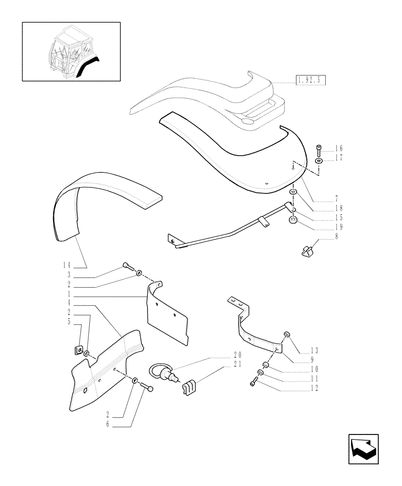 Схема запчастей Case IH MXU100 - (1.92.5/01) - (VAR.082-869) MUDGUARDS SIDE SHIELD (10) - OPERATORS PLATFORM/CAB