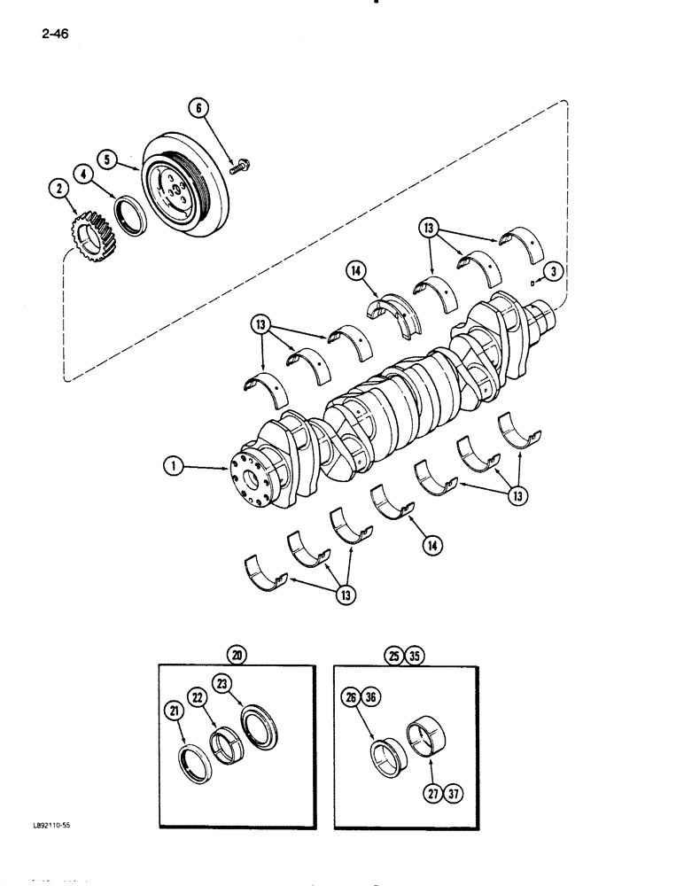 Схема запчастей Case IH 9110 - (2-46) - CRANKSHAFT, 6T-830 ENGINE, 6TA-830 ENGINE (02) - ENGINE