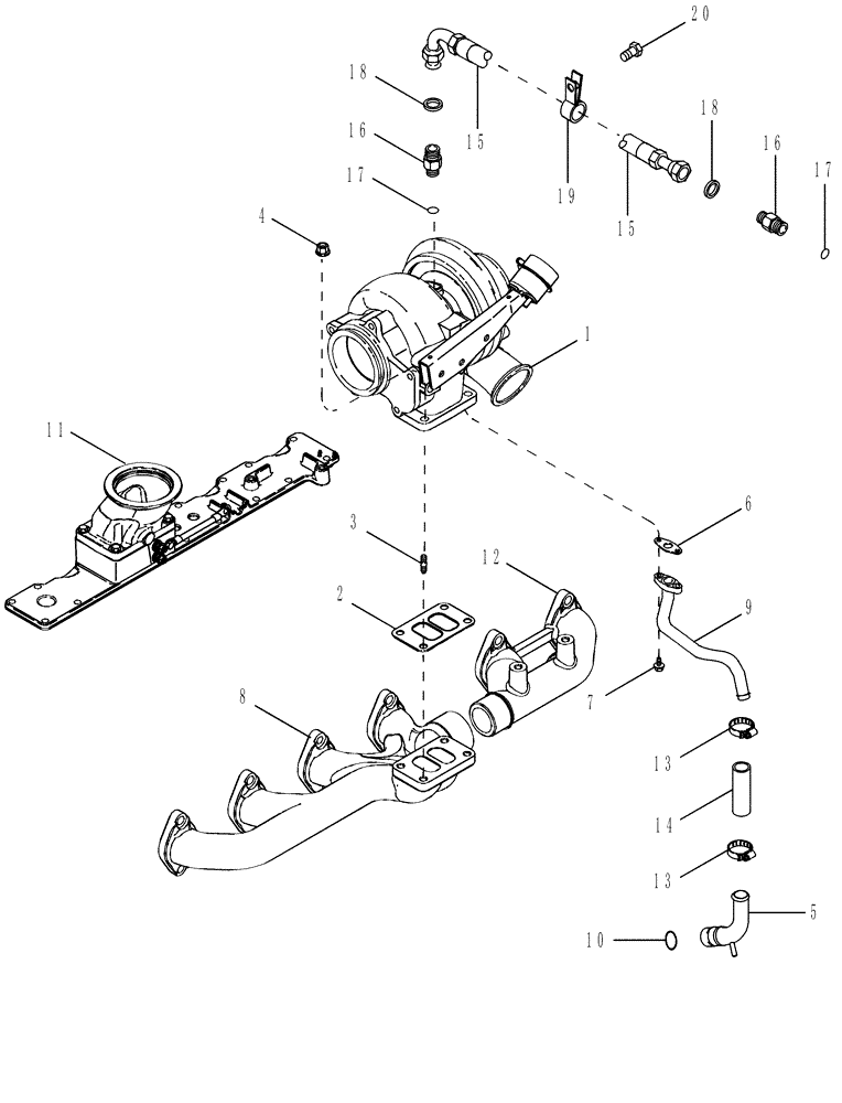 Схема запчастей Case IH 420 TIER 3 - (02-09) - TURBOCHARGER SYSTEM (01) - ENGINE