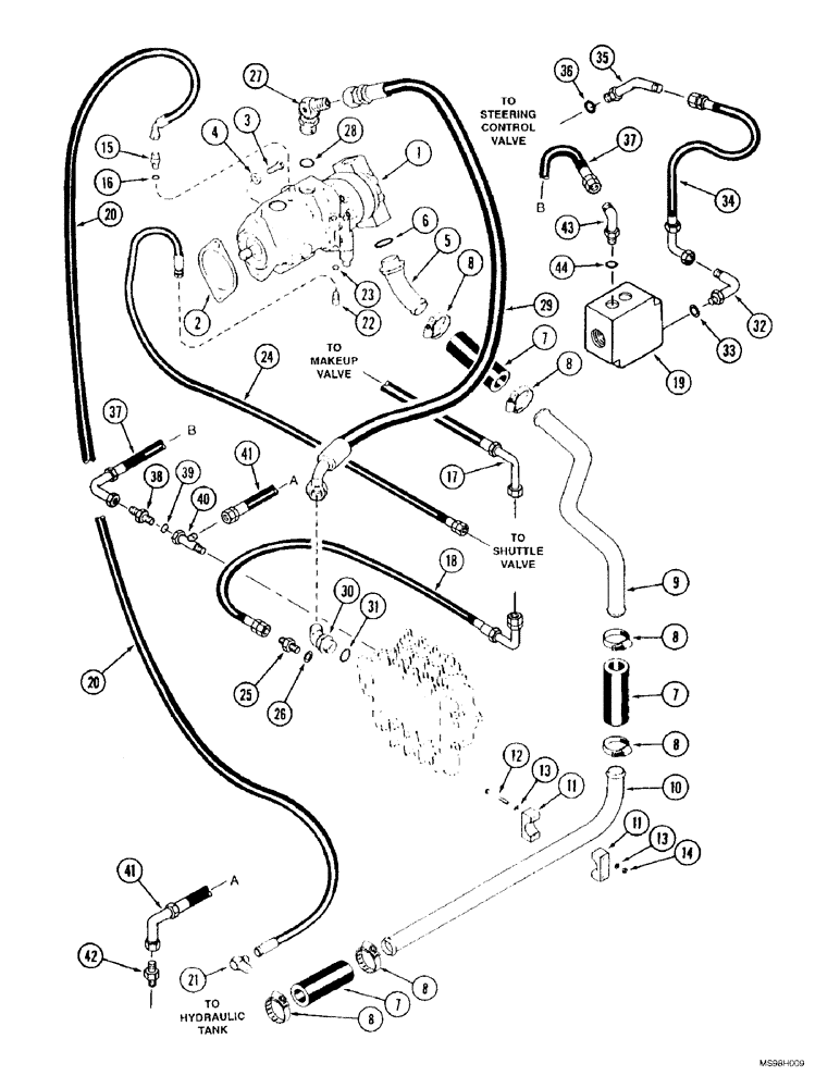 Схема запчастей Case IH 9350 - (8-10) - HIGH OUTPUT HYDRAULIC SYSTEM, PUMP TO RESERVOIR, ROW CROP SPECIAL TRACTOR (08) - HYDRAULICS