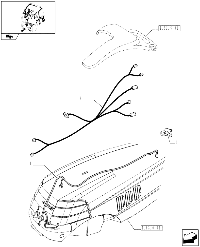 Схема запчастей Case IH PUMA 180 - (1.75.4[06]) - FRONT HOOD AND REAR FENDERS CABLES (06) - ELECTRICAL SYSTEMS