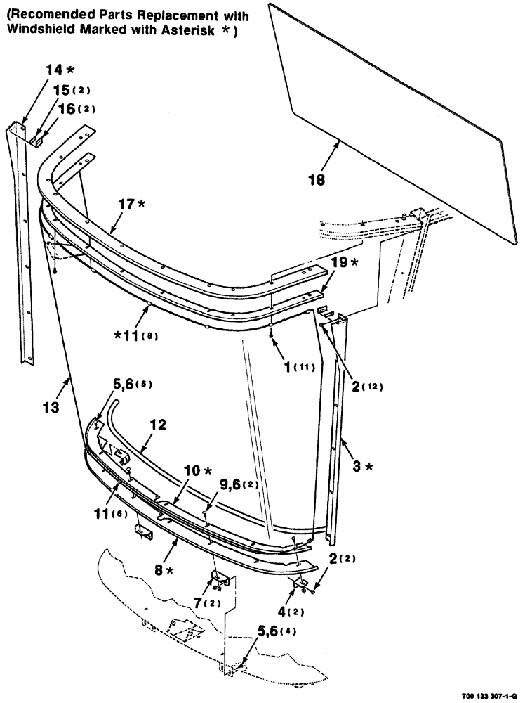 Схема запчастей Case IH 8860 - (07-14) - CAB WINDSHIELD AND MOUNTING ASSEMBLY (90) - PLATFORM, CAB, BODYWORK AND DECALS