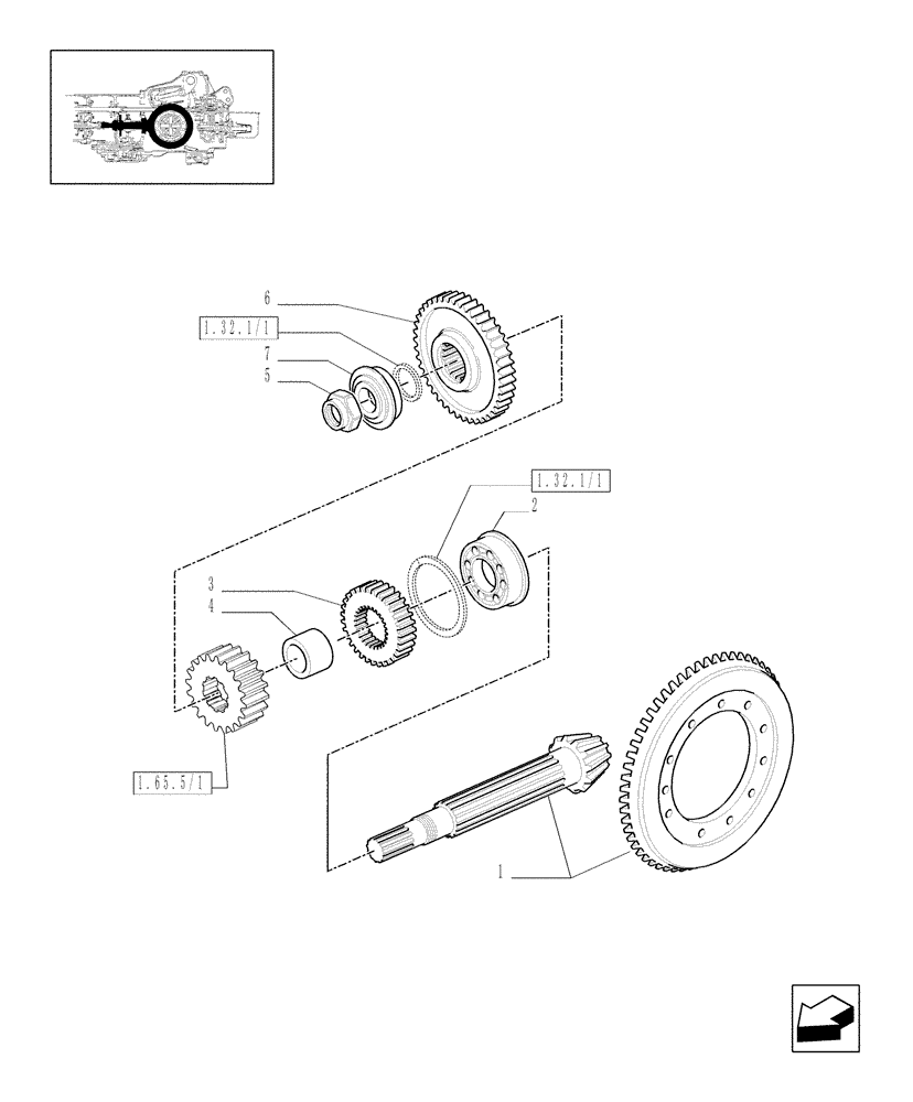 Схема запчастей Case IH MXM175 - (1.32.1/04) - (VAR.147/1) FULL POWER SHIFT GEAR CHANGE 19X6 (50 KM/H) - BEVEL GEAR PAIR AND RELEVANT GEARS (03) - TRANSMISSION