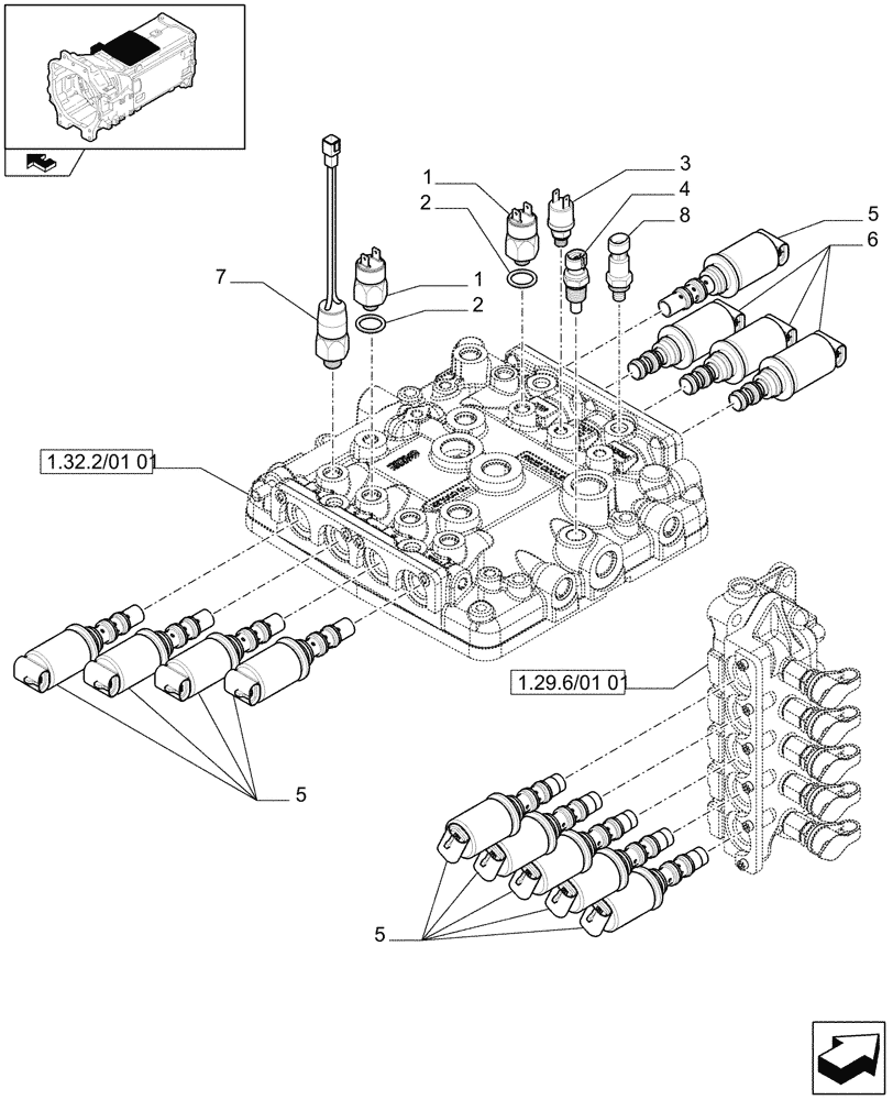 Схема запчастей Case IH PUMA 140 - (1.75.0/06) - FULL POWER-SHIFT TRANS. 18X6 AND 19X6 - SOLENOID VALVES AND SENSORS (VAR.330285) (06) - ELECTRICAL SYSTEMS