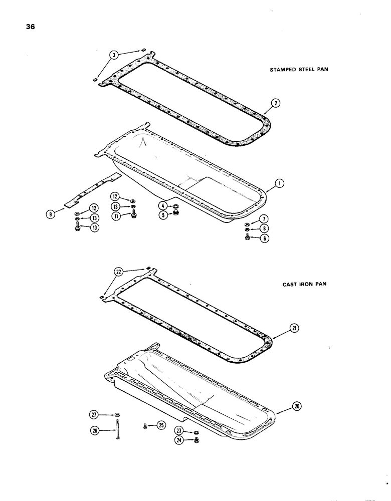 Схема запчастей Case IH 1270 - (036) - OIL PAN, 451 BDT, DIESEL ENGINE, STAMPED STEEL, FIRST USED ENGINE SERIAL NUMBER 2531943 (02) - ENGINE