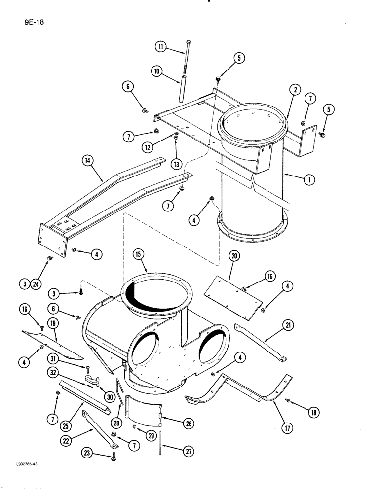 Схема запчастей Case IH 1620 - (9E-18) - GRAIN TANK UNLOADER LOWER HOUSING (17) - GRAIN TANK & UNLOADER