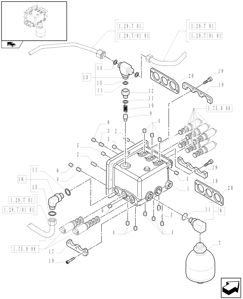 Схема запчастей Case IH PUMA 155 - (1.32.2[02]) - TRANSMISSION 18X6 OR 19X6 - REDUCTION UNIT VALVE BLOCK - SUPPORT AND ACCUMULATOR (03) - TRANSMISSION