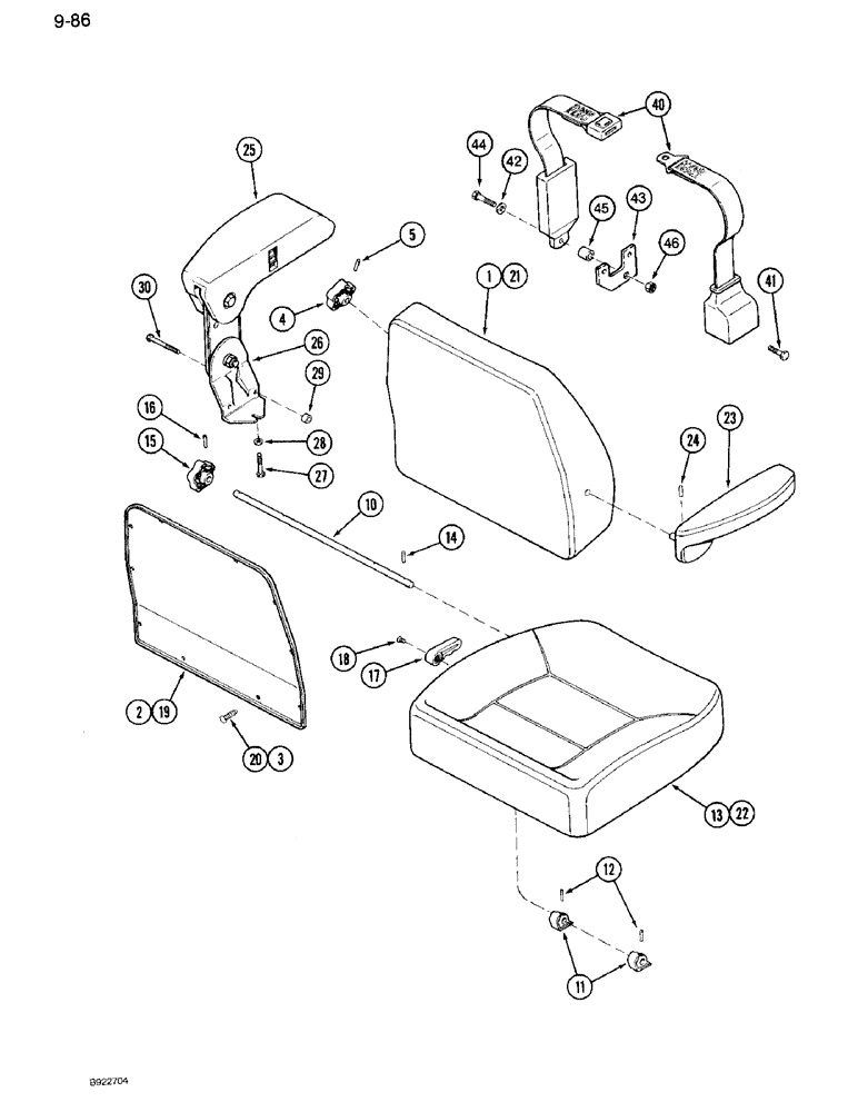 Схема запчастей Case IH 7120 - (9-086) - AIR SUSPENSION SEAT, CUSHIONS, ARM RESTS, AND SEAT BELT, P.I.N. JJA0028200 AND AFTER (09) - CHASSIS/ATTACHMENTS