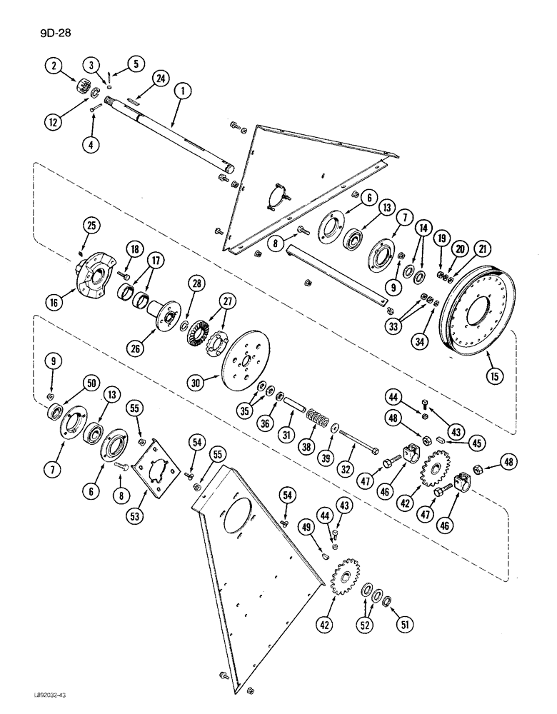 Схема запчастей Case IH 1680 - (9D-28) - ELEVATOR DRIVE JACKSHAFT (16) - GRAIN ELEVATORS & AUGERS