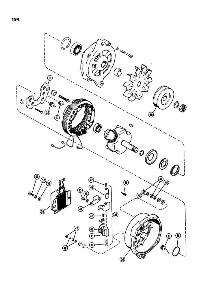 Схема запчастей Case IH 970 - (194) - A45304 ALTERNATOR, PRESTOLITE, 401B DIESEL AND 377B SPARK IGNITION ENGINE (CONTD) (04) - ELECTRICAL SYSTEMS