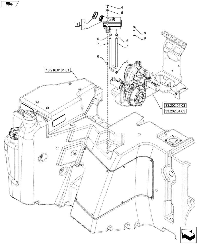 Схема запчастей Case IH PUMA 215 - (33.202.04[07]) - ABS SYSTEM - PNEUMATIC TRAILER BRAKE - REAR BRAKE FLUID RESERVOIR (VAR.743922) (33) - BRAKES & CONTROLS