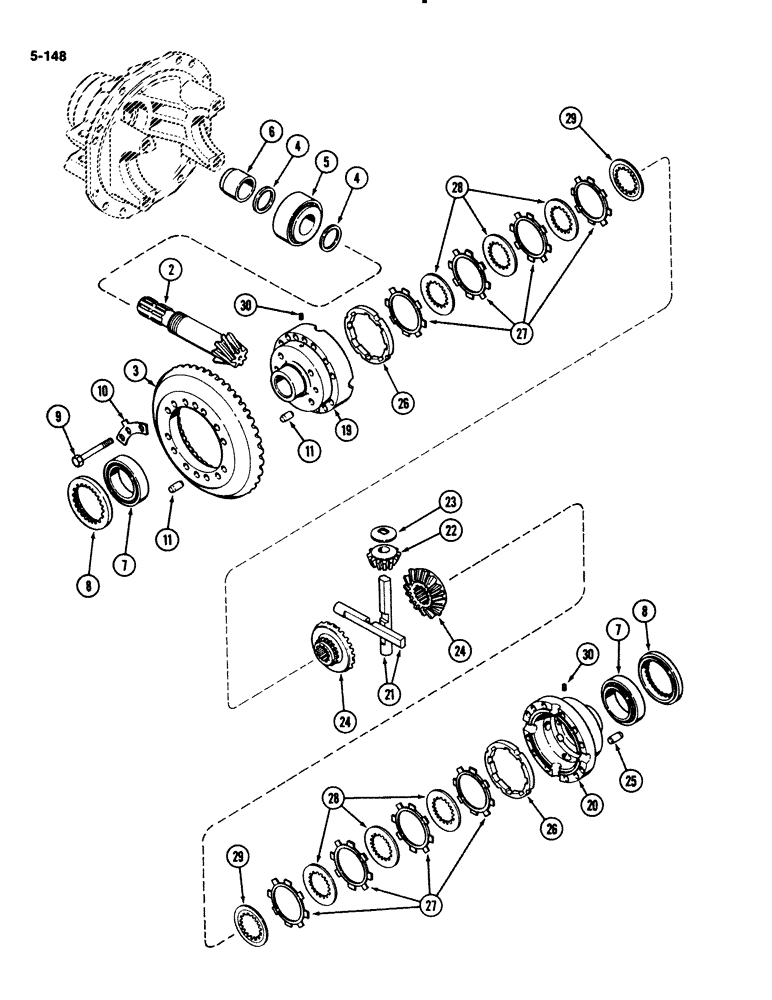 Схема запчастей Case IH 2294 - (5-148) - FRONT AXLE DIFFERENTIAL, MFD TRACTORS, CARRARO AXLE, WITH 21 TOOTH DIFFERENTIAL GEAR (05) - STEERING