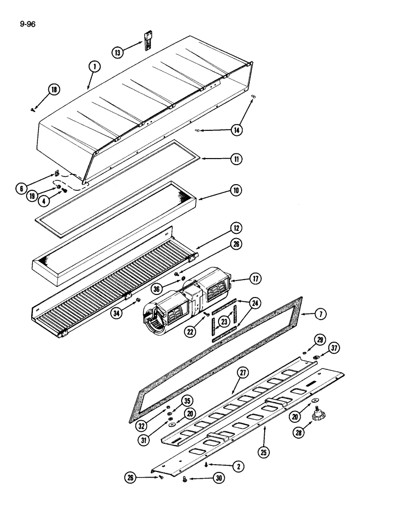 Схема запчастей Case IH 3594 - (9-096) - CAB, AIR FILTER AND BLOWER (09) - CHASSIS/ATTACHMENTS