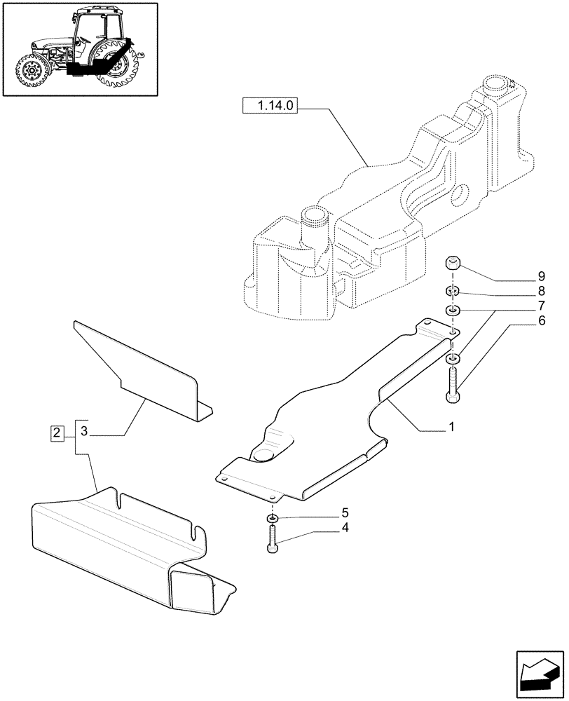 Схема запчастей Case IH JX1095C - (1.14.0/03) - (VAR.208) FUEL TANK SHIELD PROTECTION - GUARD (02) - ENGINE EQUIPMENT