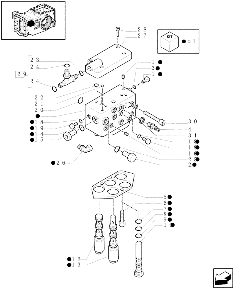 Схема запчастей Case IH MAXXUM 100 - (1.80.7/03) - PTO CLUTCH FOR 16X16 TRANSMISSION WITH CREEPER (2WD) - CONTROL VALVE AND RELEVANT PARTS (VAR.333405) (07) - HYDRAULIC SYSTEM