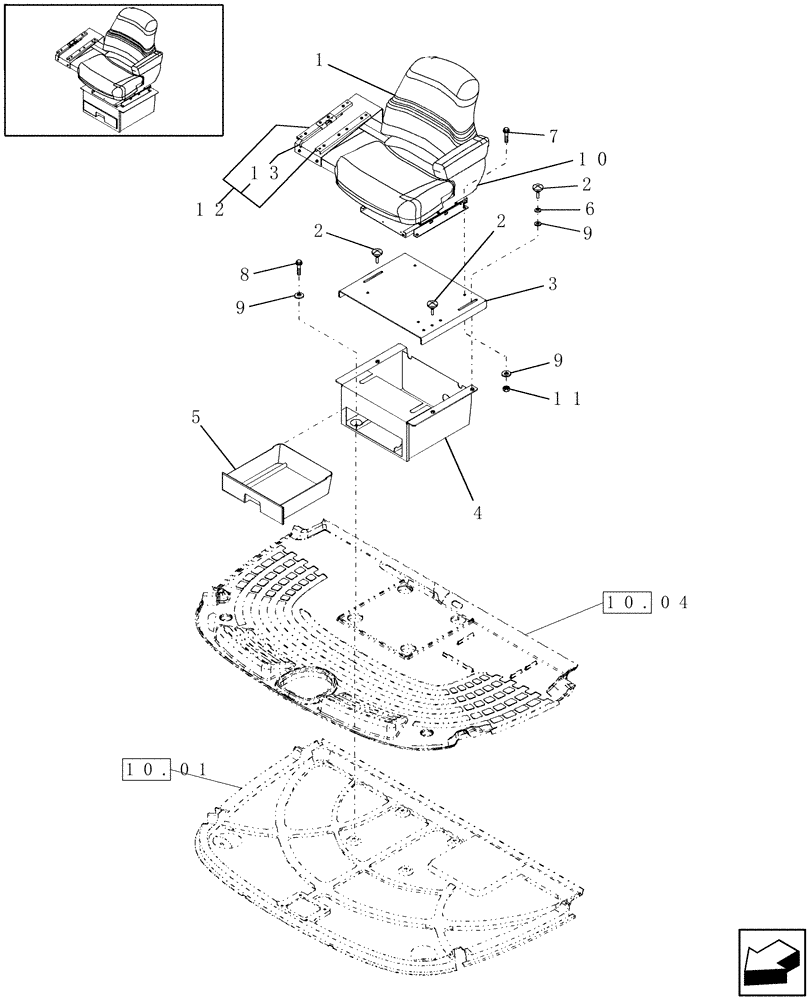 Схема запчастей Case IH WD1903 - (10.08) - SEAT BASE (10) - CAB