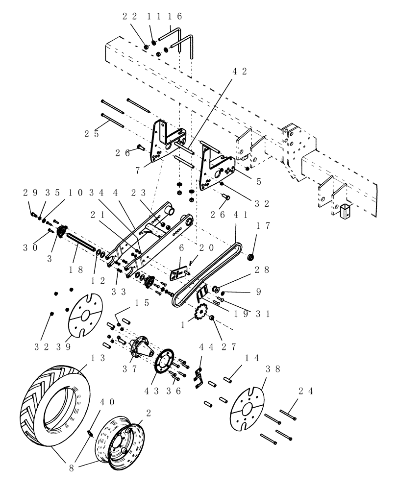 Схема запчастей Case IH 1200 - (D.20.B[14]) - DRIVE WHEELS - DUAL ARM, RH 6R WITH SPEED SENSOR (BSN CBJ036114) D - Travel