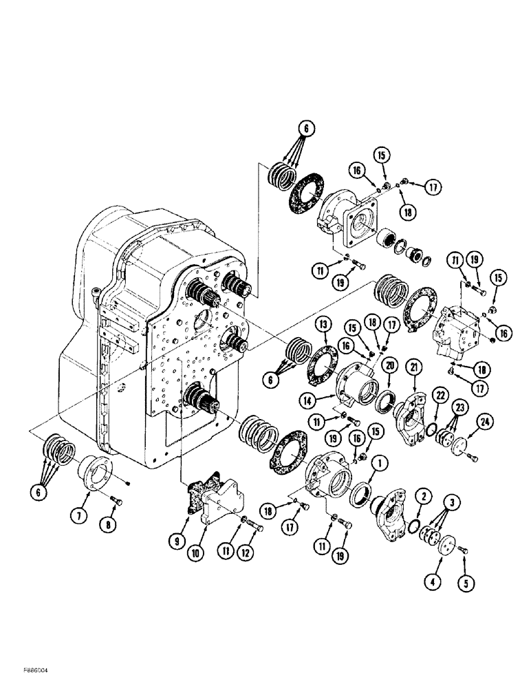 Схема запчастей Case IH 9380 QUADTRAC - (6-008) - POWER SHIFT TRANSMISSION ASSEMBLY, FRONT COVERS AND YOKES (06) - POWER TRAIN