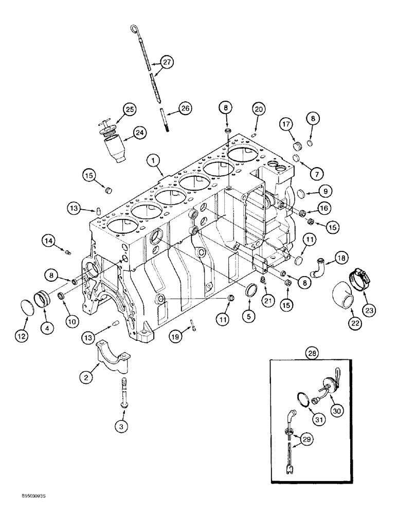 Схема запчастей Case IH 9310 - (2-066) - CYLINDER BLOCK, 6T-830 ENGINE, 9310 TRACTOR ONLY, PRIOR TO S/N JEE0036501, ENGINE BLOCK HEATER (02) - ENGINE