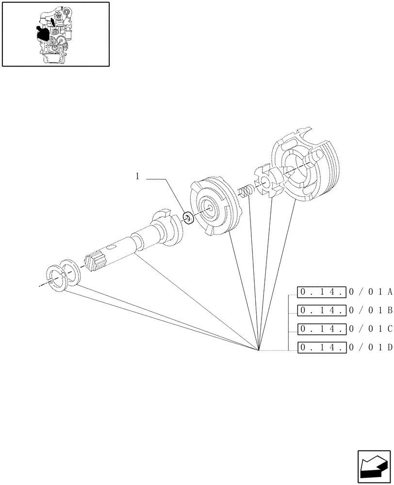 Схема запчастей Case IH JX85 - (0.14.0/01W) - INJECTION PUMP, DRIVE SHAFT DISC SHIM (01) - ENGINE