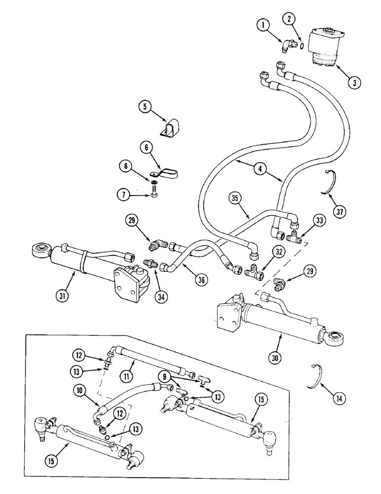 Схема запчастей Case IH 1394 - (5-118) - POWER STEERING CYLINDERS AND TUBES, MFD VEGETABLE SPECIAL WITHOUT CAB (05) - STEERING