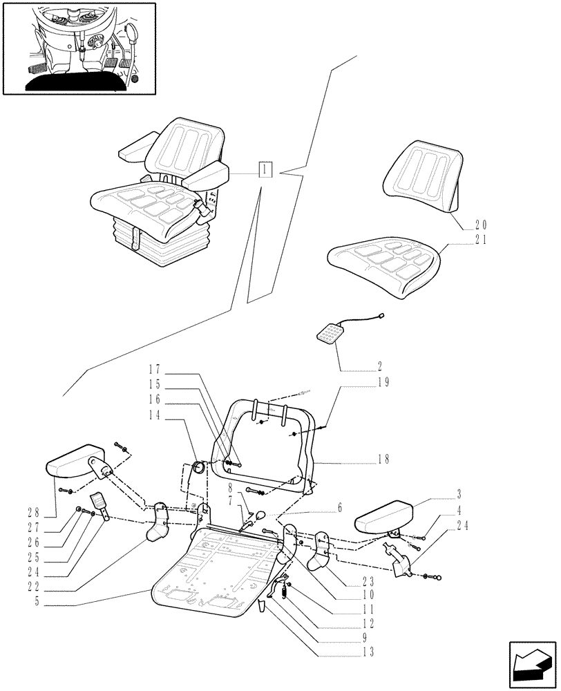 Схема запчастей Case IH JX95 - (1.93.3/06B[01]) - (VAR.963) DELUXE FABRIC SEAT WITH BELTS, SUPPORT AND SAFETY SWITCH - BREAKDOWN - D5652 (10) - OPERATORS PLATFORM/CAB