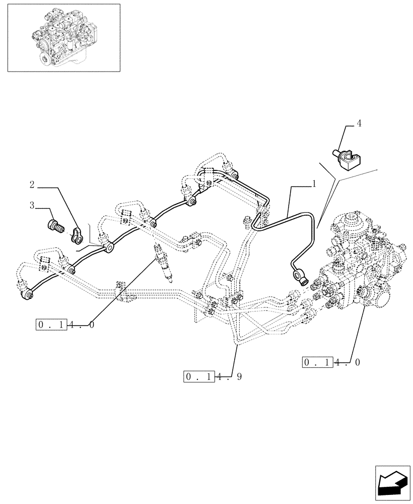 Схема запчастей Case IH PX140 - (0.20.4[01]) - INJECTION EQUIPMENT - PIPING (504069998) (02) - ENGINE