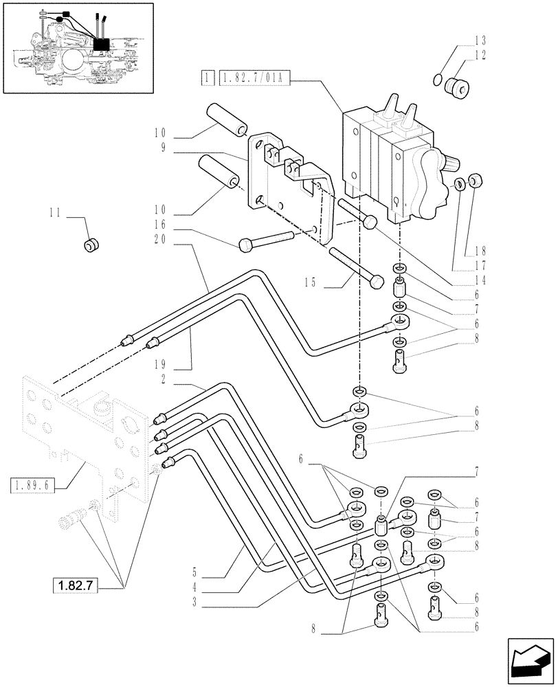 Схема запчастей Case IH JX1100U - (1.82.7/16[01]) - (VAR.389/1) TWO FRONT CONTROL VALVES FOR REAR "BOSCH" CONTROL VALVES - SUPPORT & PIPES - D4936 (07) - HYDRAULIC SYSTEM