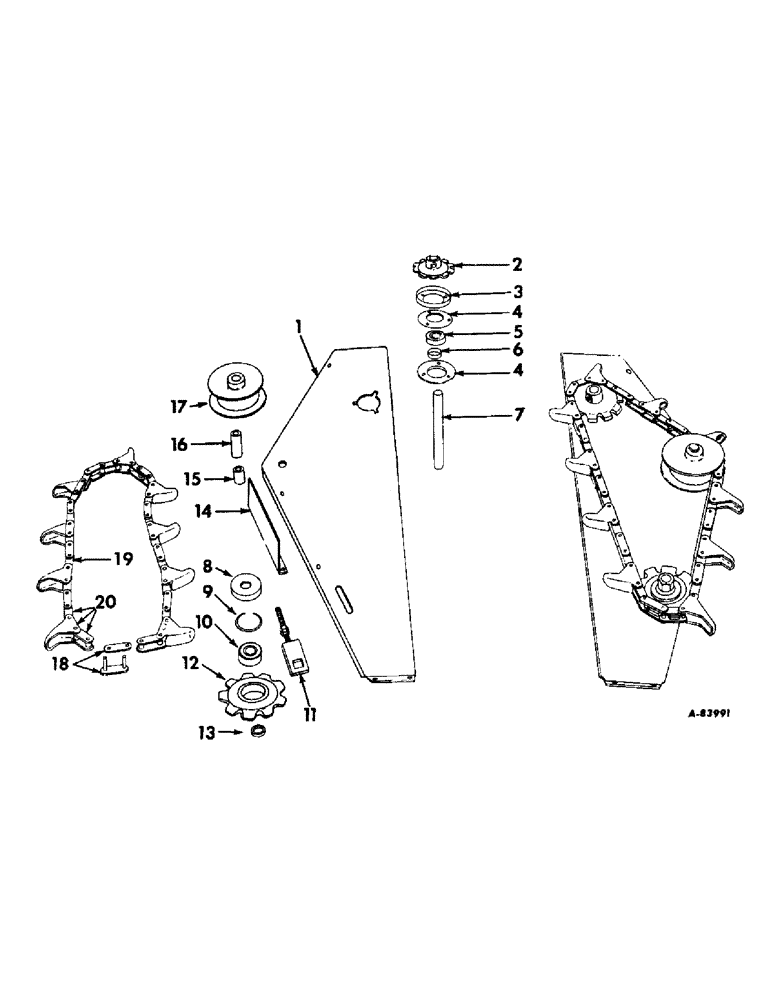 Схема запчастей Case IH 55 - (B-74) - WIDE-NARROW ROW CROP UNIT - DIVIDER GATHERING CHAIN AND PAN (58) - ATTACHMENTS/HEADERS