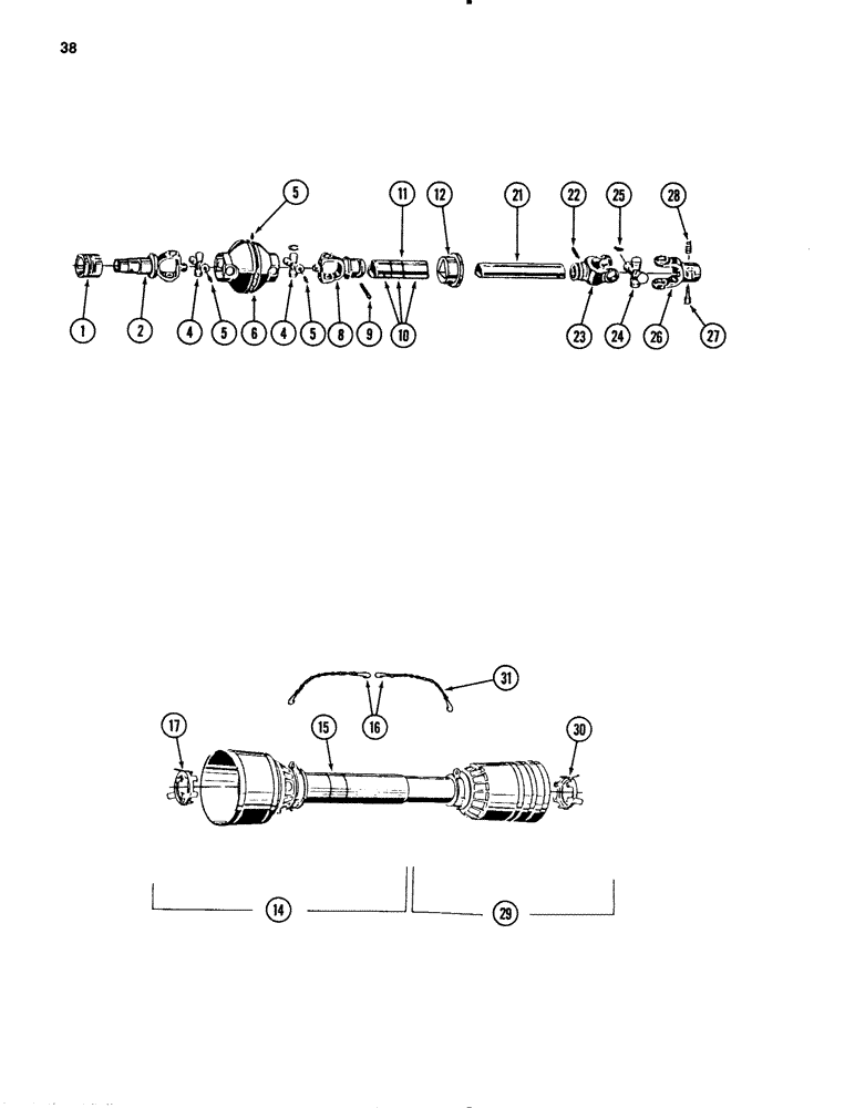 Схема запчастей Case IH 3650 - (38) - POWER TAKE OFF DRIVE SHAFT, CONSTANT VELOCITY, BONDIOLI AND PAVESI, P.I.N. 001531 AND AFTER 