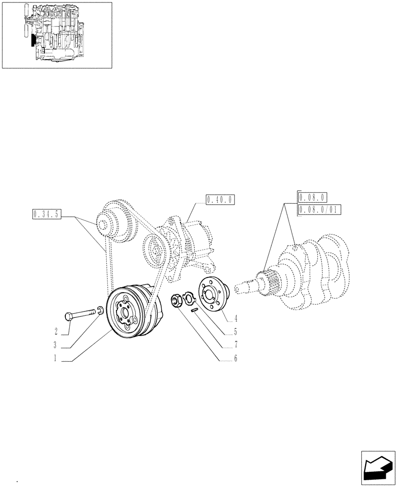 Схема запчастей Case IH JX70 - (0.08.4) - CRANKSHAFT PULLEY AND HUB (01) - ENGINE