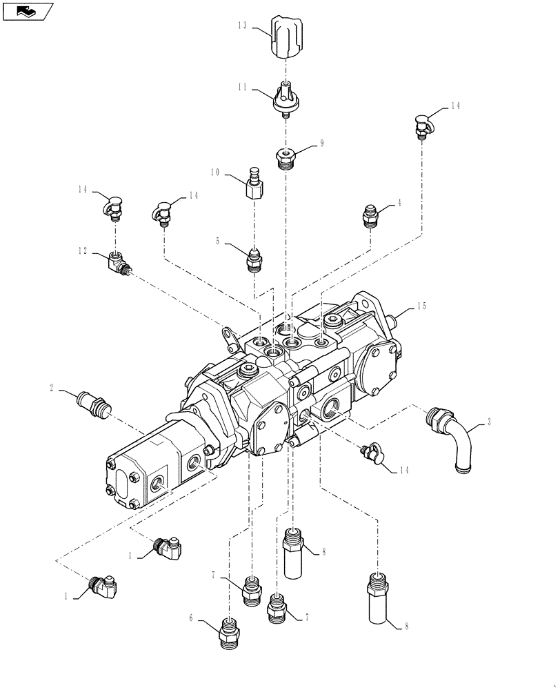 Схема запчастей Case IH WD2303 - (03.05[2.1]) - TANDEM PUMP FITTINGS, FROM YCG667001 (03) - TRANSMISSION