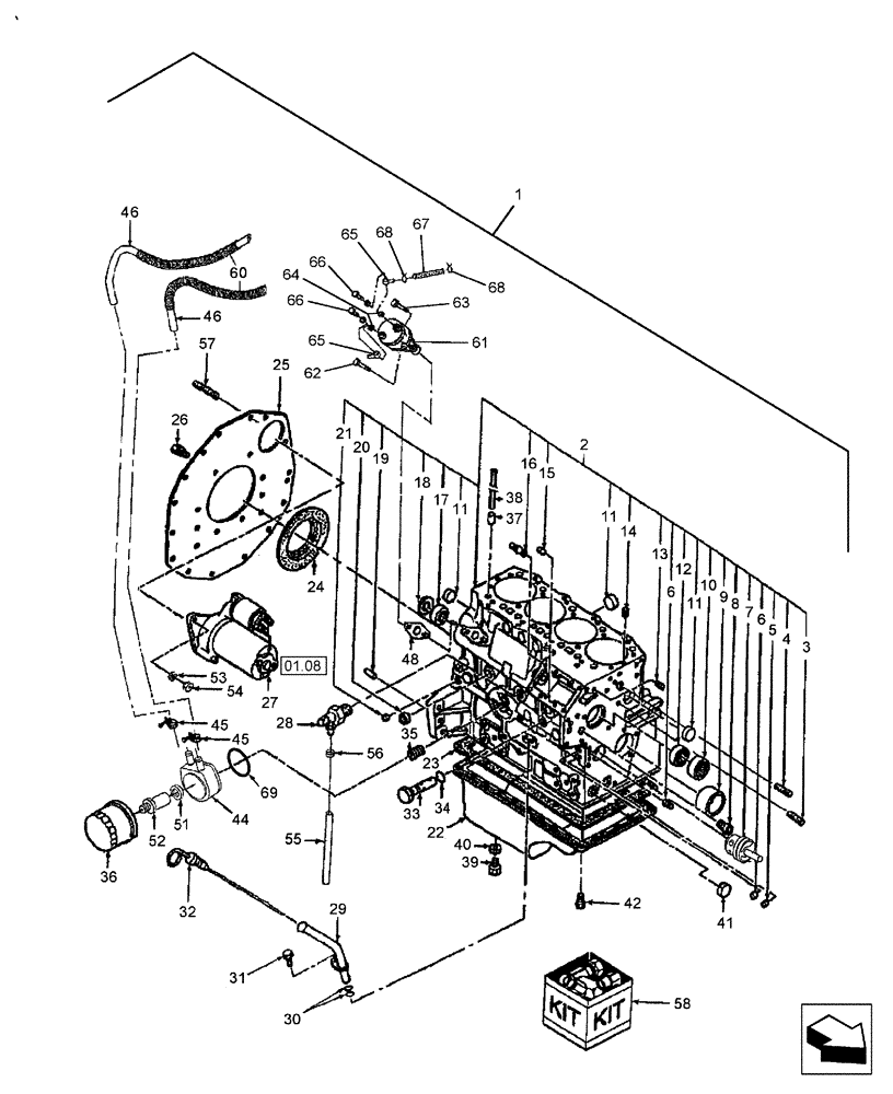 Схема запчастей Case IH DX55 - (01.01) - CYLINDER BLOCK (01) - ENGINE