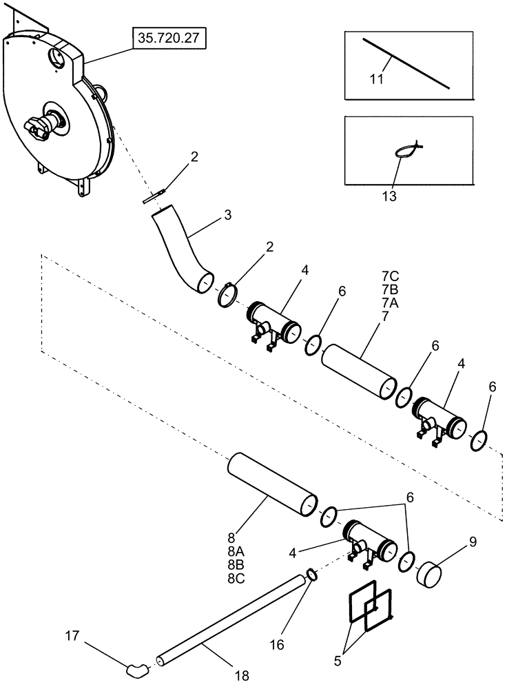 Схема запчастей Case IH 1210 - (39.110.05) - VACUUM AIR SYSTEM - 6 ROW RIGID MOUNTED (39) - FRAMES AND BALLASTING