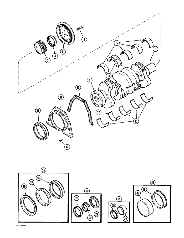 Схема запчастей Case IH 6000 - (2-52) - CRANKSHAFT, 4-390 ENGINE (02) - ENGINE