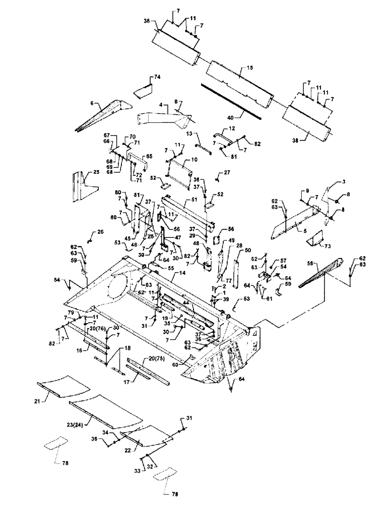 Схема запчастей Case IH 1030 - (1-06[01]) - TABLE BODY AND GUARDS (58) - ATTACHMENTS/HEADERS